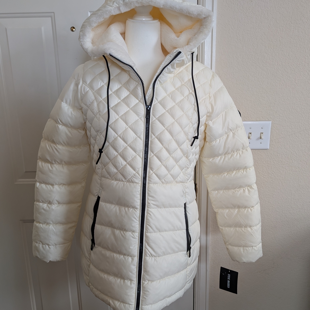 NWT Steve Madden Women's Quilted Hooded Jacket - Cream